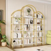 170 x 26 x 190 cm Shelf in simple style, steel tube-MDF, five layers of storage space, unique cloud shape, easy to assemble and clean, Gold + White 170 x 26 x 190 cm