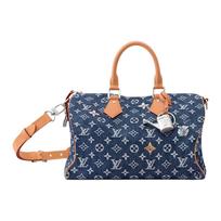 LOUIS VUITTON Speedy Monogram Gėlių Džinsinis Pečių Krepšys, Kryžminis Krepšys, Rankinė Vyriška Mėlyna M27556 One Size 3 gray