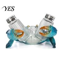 Practical Salt Pepper Dispenser Sea Turtle Shaker Set with Holder, Resin Figurine Tableware Glass Spice Bottles, Coastal Beach Style Kitchen B gray