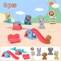 Simulated Feeding Cat and Dog Pet Houses Children's Play Pet House Toys Small Cute Dog and Cat Doll Bathroom Swing Scenes beige