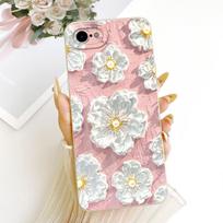 For Apple iPhone SE 2020 Case iPhoneSE 2022 Luxury Flowers Cartoon Painted Cover Soft Silicone Case For iPhone SE 2022 2020 Bags iPhone SE 2020 beige