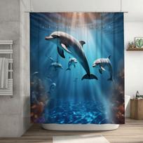 Vibrant Dolphin Pod Ocean Scene Shower Curtain - Stunning Sea Life Design For A Fun, Waterproof Bathroom Dcor W60H190(CM)-1 Pcs blue