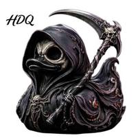 Decorative Figurine for Bar Halloween Grim Reaper Duck Resin Figurine Dark Gothic Scythe Statue Skull Ornaments Home Desk Decor Spooky Collectible A black