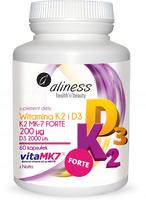 Vitaminų kompleksas K2 FORTE 200 NATTO + D3 2000 UI Aliness