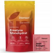 Kreatino milteliai mango ir pasiflorų skonio 260g, Multi Collagen pakelis braškių skonio 11g