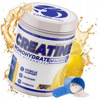 Kreatino monohidratas 500 g citrinų skonio su taurinu, mikronizuoti milteliai, 125 porcijos