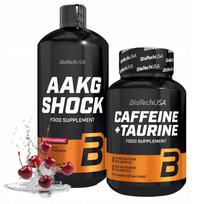 Energetinis rinkinys: BIOTECH AAKG SHOCK 1000 ml ir BIOTECH CAFEINE AND TAURINE 60 kapsulių