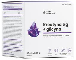 Kreatino monohidratas 5g + glicino paketėliai Aura Herbals, raumenų atsigavimui