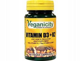 Maisto papildas Veganicity Vitamin D3 + K2, 60 kapsulių