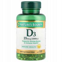 Vitaminas D3, 25 µg (1000 TV), 250 greito atpalaidavimo kapsulių, Nature's Bounty