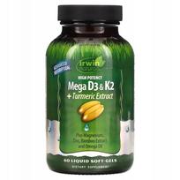 Maisto papildas Irwin Naturals Mega D3 ir K2 su ciberžolės ekstraktu