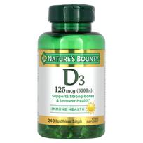 Vitaminas D3, 125 µg (5000 TV), 240 kapsulių, Nature's Bounty