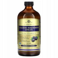 Skaidrusis Solgar kalcio ir magnio citratas su vitaminu D3, mėlynių skonio, 473 ml