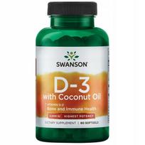 Maisto papildas Swanson vitamin D3 su kokosų aliejumi, 60 kaps.