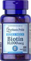 Maisto papildas Puritans Pride Ultra Mega Biotin 10000 mcg 100 kapsulių