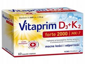 Maisto papildas Vitaprim D3 + K2 Forte 2000, 60 minkštųjų kapsulių