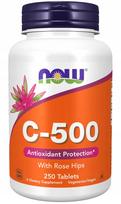 Vitaminas C NOW Foods C-500, 250 tablečių, Wild Rose