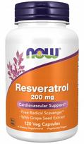 Maisto papildas NOW Foods Resveratrol 200 mg su raudonojo vyno ekstraktu, 120 kapsulių