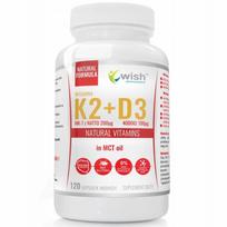 Maisto papildas WISH Vitamin K2 MK-7 200 + D3 4000 MCT, 120 kapsulių