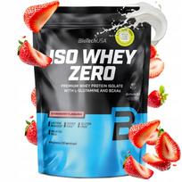 Baltyminis izoliatas BioTechUSA Iso Whey Zero su BCAA ir glutaminu, braškinis, 454 g