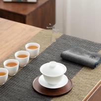 Mutton-Fat Jade Glazed Ceramic Sancai Gaiwan gray
