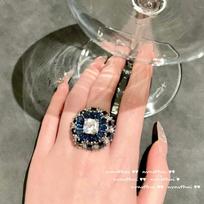 Sri Lanka Sapphire Bow Brooch Vintage Plated 18K Gold, Royal Blue Cornflower Zircon Ring black