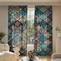2-Piece Set of Bohemian Mandala Pattern Curtains, Rod-Pocket Style Semi-Transparent Polyester Curtains, Bohemian Floral Print Light-Filtering Curtains 60×150cm(23.6×59in) gray