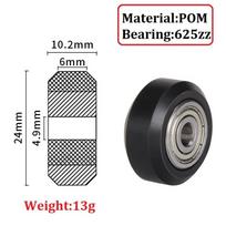 1Pc/5Pcs MR105zz POM Wheel Plastic Idler Gear Durable Bearing Pulley  3D Printer Parts Black-Big Wheel gray