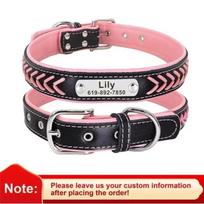 Engraved Leather Dog Collar Braided Persoanzled Id Tag Collars Nameplate  Pet Collar Leather Pet Walking Leash Leads (Pink,XS（old）) rožinė