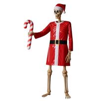 Skeleton Costume Set with Christmas Candy Cane for Halloween Outdoor Yard Decoration and Large Skeleton Accessories one size red