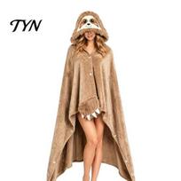 Wearable Blanket Hoodie Animal Hoodie, Adults Oversized Fleece Sweatshirt Themed Sleepwear, Halloween Cosplay Costume Plush Hooded Cape Shawl C beige