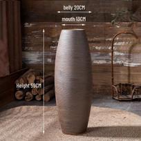 Keraminė grindinė vaza retro Wabi-Sabi stiliumi džiovintoms gėlėms, ideali viešbučio, kiemo ir svečių namų dekoravimui. gray