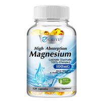 GREVIP High Absorption Glycyl Lysine Magnesium, 100 mg per serving, supports bone density, muscle relaxation, suitable for adults. 120 white
