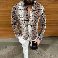 Men's Shirt Shirt Snake Totem Sub -sleeve Character Soft Material Casual Outdoor Snakeskin Graphics 5XL gray