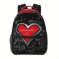 Lightweight, Multi-Functional Backpack with Vibrant Heart Design - Ideal for Students, Leisure, and Sports | Durable Zippers, Ba red