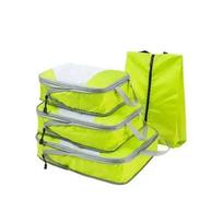 4Pcs/set Portable Compression Packing Cubes Luggage Suitcase Organizer Set Extensible Packing Mesh Bags Clothing Storage Bages žalia
