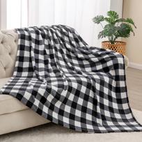 Manta para sofá cama, decoración a cuadros, manta a cuadros blanca y negra, acogedora, peluda, suave, ligera, cálida, para todas 75cmx90cm white