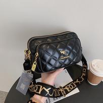 Argyle Pattern Simple Shoulder Bag, Multiple Pockets Crossbody Bags, Zipper Closure Women Leather Bag, Designer Bag, Purses juoda