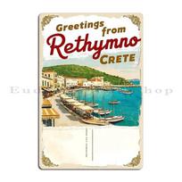 Rethymno Crete Greece Postcard Vintage Retro Travel Vintage Metal Plaque Customize Wall Mural Wall Plaque Design Tin Sign Poster 20x30cm（7.8x11.8inch） beige