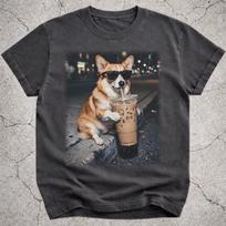 Funny Corgi Drinking Iced Coffee Shirt, Corgi Mom Gift, Dog Lover Tee XL gray