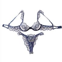 Women's Sexy Blue Lingerie Set Embroidered Mesh Push-Up Bra Set Thin Breathable Close-Fit Bra & Panty Set S mėlyna