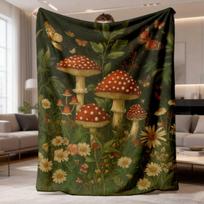 2026 New Flannel Blanket 1pc Vintage Floral Mushroom Design Fleece Blanket, Soft And Cozy Throw for Sofa, Bed, Car, Office, All-Season Gift Blanket, D 75X95CM brown