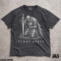 Tummy Hurts Tshirt, Funny Medieval Knight Shirt, Sad Warrior Graphic Tee, Dark Fantasy Comfort Colors Meme Gift M gray