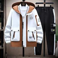 Vyriški rudens laisvalaikio komplektai su gobtuvu striukė + kelnės Sportinis dviejų dalių komplektas 4XL white