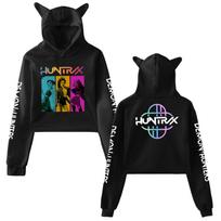 Kpop Demon Hunters Crop Tops Cat Ears 2 Sided Long Sleeve Crop Tops Girls Fashion Hoodie XL rožinė