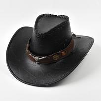 Western Style Cowboy Hat For Men Women Vintage Faux Leather Wide Brim Gentleman Cowgirl Jazz Cap Sombrero Hombre One Size black