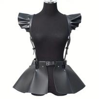 Fashion Sexy Cyberpunk Suspender Skirt Retro a-line Cosplay Bondage Costume Cool Personality Leather Corset Belt Music Festival One Size black