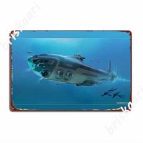 Subnautica Cyclops Concept Art Metal Plaque Poster Cinema Kitchen Custom Plaques Mural Tin Sign Poster 20X30CM blue