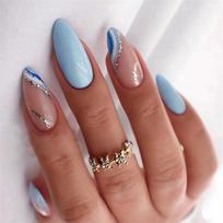 24 Pcs French Square Press On Nails With Diamond Art Removable Fake Nail Tips Set gray