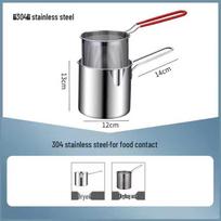 304 Stainless Steel Deep Fryer with Wooden Handle and Filter Basket for Induction Cooker gray